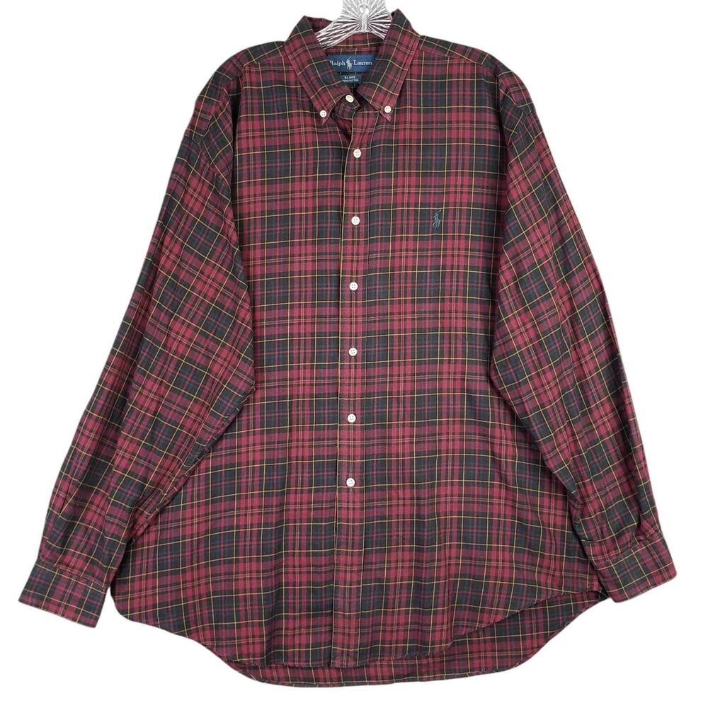 Polo Ralph Lauren Shirt Oxford Mens Size Large L Red Plaid Button Down Preppy - Picture 1 of 8